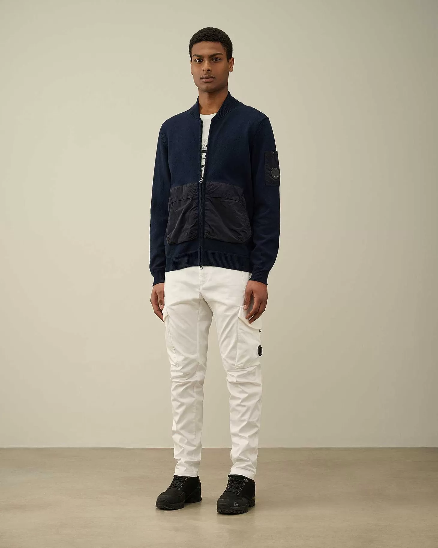 Homme C.P. Company Pulls^Cotton Mixed Bomber Knit